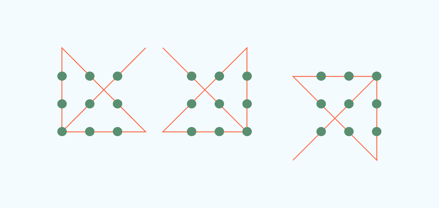 9 dots 4 lines brain teaser